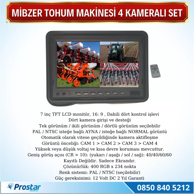 Mibzer Havalı Tohum Makinesi 4 Kameralı 7 Inç Monitörlü Araç Seti — kod 2617T — görsel 2