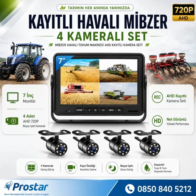 Kayıtlı Ahd Mibzer Havalı Tohum Makinesi 4 Kameralı 7 Inç Monitörlü 720P Araç Seti — kod Mibzer256SD