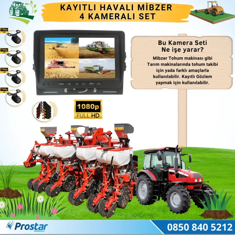 Kayıtlı Ahd Mibzer Havalı Tohum Makinesi 4 Kameralı 7 Inç Monitörlü 720P Araç Seti — kod Mibzer256SD — görsel 4
