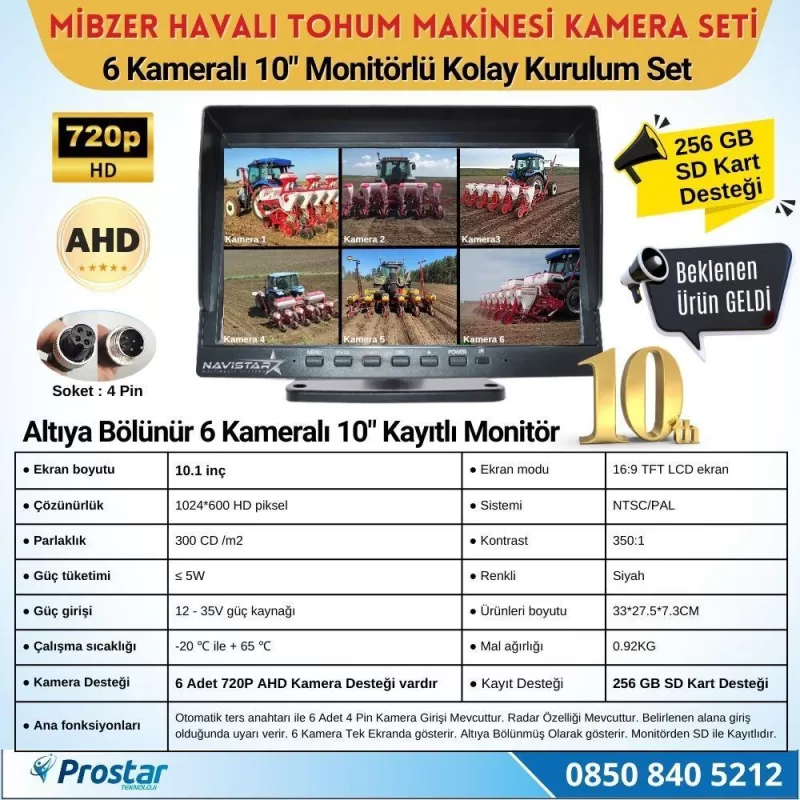 Mibzer için 6 Kameralı 10 Inç Monitör Altıya Bölen Kayıtlı 256 Gb Sd Kart Destekli — kod NVS-A8-6CH — görsel 2