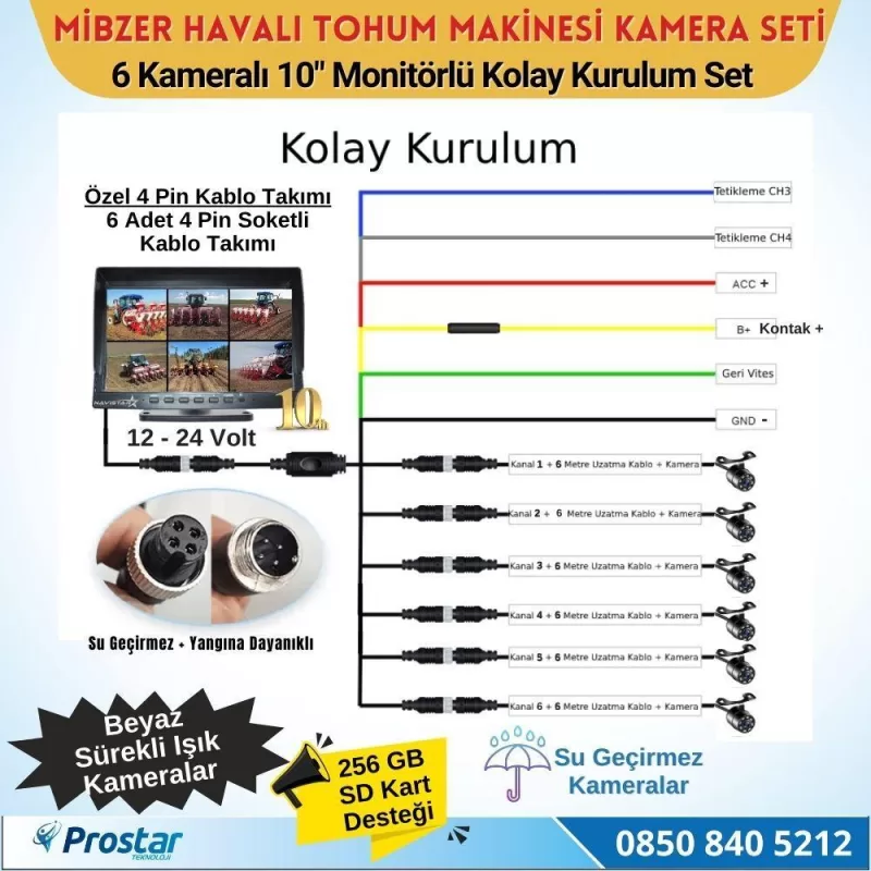 Mibzer için 6 Kameralı 10 Inç Monitör Altıya Bölen Kayıtlı 256 Gb Sd Kart Destekli — kod NVS-A8-6CH — görsel 4
