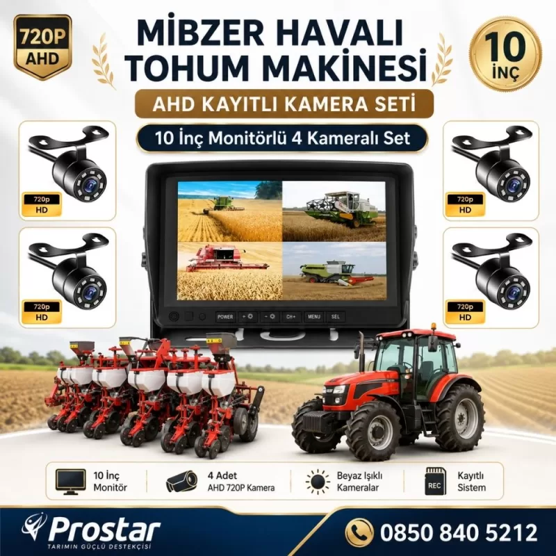 10 inç Monitör 4 Kameralı Mibzer Havalı Tohum Makinesi AHD Kayıtlı Kamera Seti — kod Mibzer10