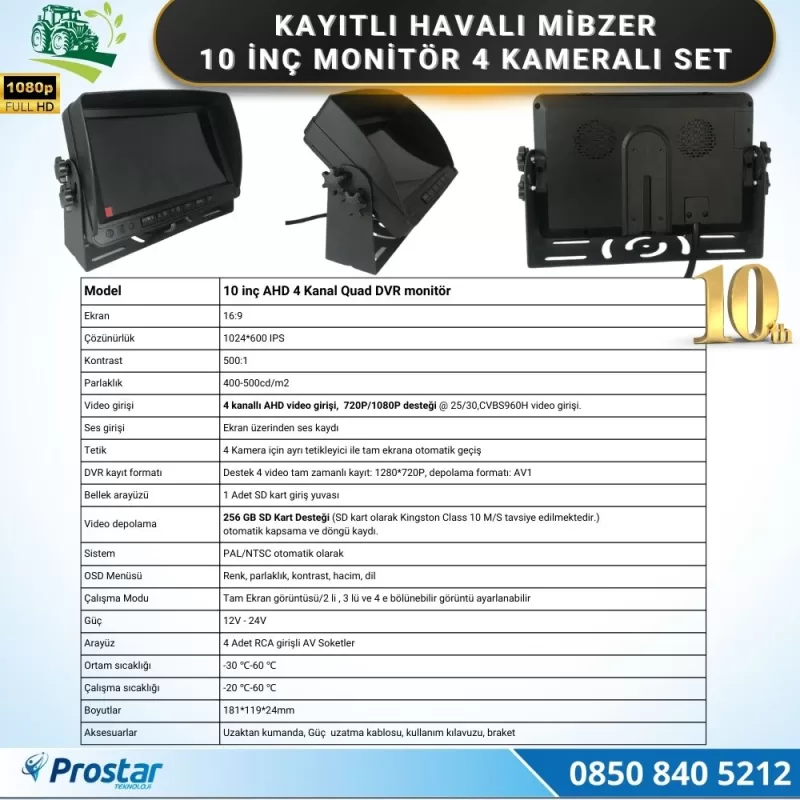 10 inç Monitör 4 Kameralı Mibzer Havalı Tohum Makinesi AHD Kayıtlı Kamera Seti — kod Mibzer10 — görsel 2