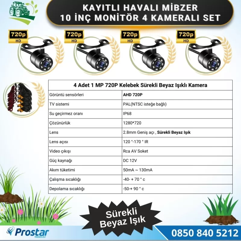 10 inç Monitör 4 Kameralı Mibzer Havalı Tohum Makinesi AHD Kayıtlı Kamera Seti — kod Mibzer10 — görsel 3