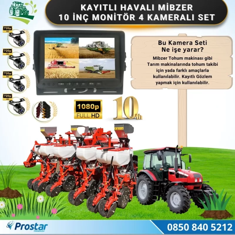 10 inç Monitör 4 Kameralı Mibzer Havalı Tohum Makinesi AHD Kayıtlı Kamera Seti — kod Mibzer10 — görsel 4