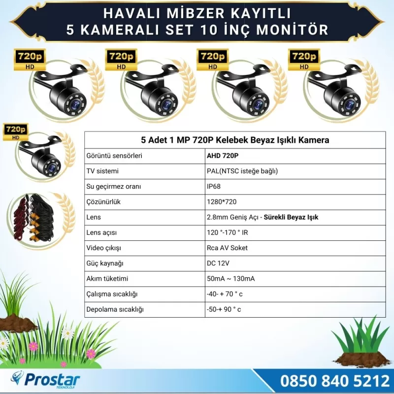 5 Kameralı Mibzer Havalı Tohum Makinesi 10 inç Monitör 720P Beyaz Işıklı AHD Kayıtlı Kamera Seti — kod Mibzer10-5li — görsel 3