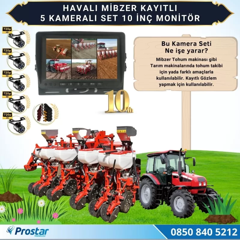 5 Kameralı Mibzer Havalı Tohum Makinesi 10 inç Monitör 720P Beyaz Işıklı AHD Kayıtlı Kamera Seti — kod Mibzer10-5li — görsel 4