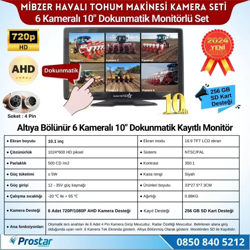Mibzer için 6 Kameralı 10 inç Dokunmatik Monitör Altıya Bölen Kayıtlı 256 Gb Sd Kart Destekli — kod NVS-1069D-6MIBZER — görsel 2