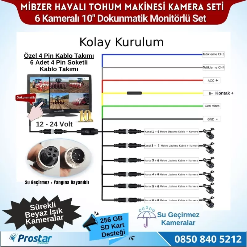 Mibzer için 6 Kameralı 10 inç Dokunmatik Monitör Altıya Bölen Kayıtlı 256 Gb Sd Kart Destekli — kod NVS-1069D-6MIBZER — görsel 4