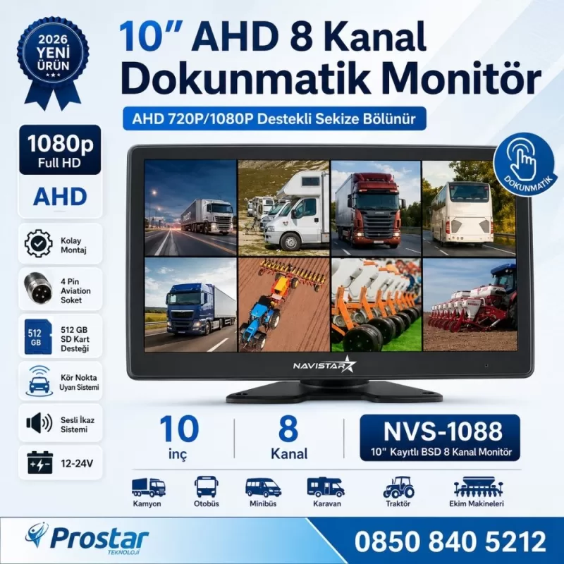 Mibzer için 8 Kameralı 10 inç Sekize Bölen Monitör Kayıtlı 256 Gb Sd Kart Destekli — kod NVS-1068SET
