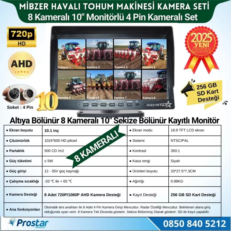 Mibzer için 8 Kameralı 10 inç Sekize Bölen Monitör Kayıtlı 256 Gb Sd Kart Destekli — kod NVS-1068SET — görsel 2