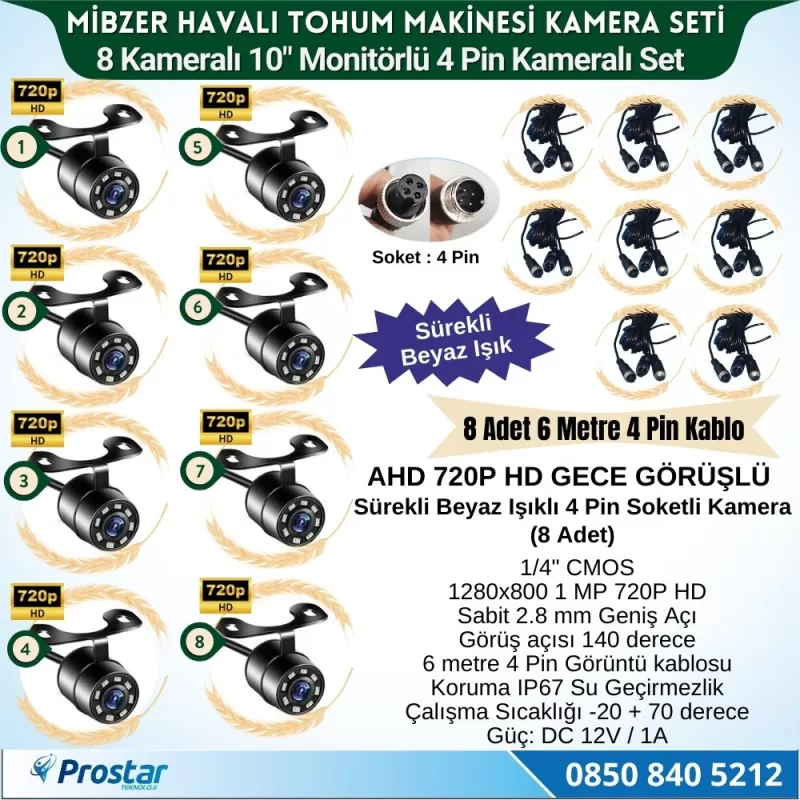 Mibzer için 8 Kameralı 10 inç Sekize Bölen Monitör Kayıtlı 256 Gb Sd Kart Destekli — kod NVS-1068SET — görsel 3