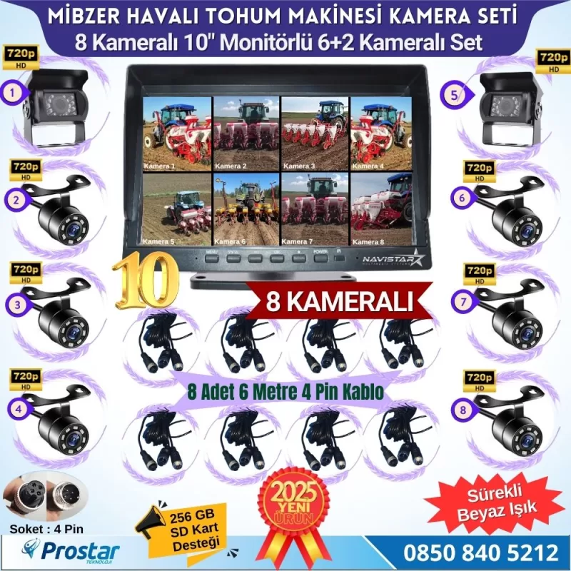 Mibzer için 8 Kameralı 10 inç Sekize Bölen Monitör 2 Büyük Kameralı Kayıtlı 256 Gb Sd Kart Destekli — kod NVS-1068SET-2