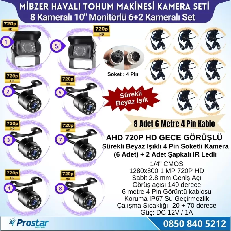 Mibzer için 8 Kameralı 10 inç Sekize Bölen Monitör 2 Büyük Kameralı Kayıtlı 256 Gb Sd Kart Destekli — kod NVS-1068SET-2 — görsel 3