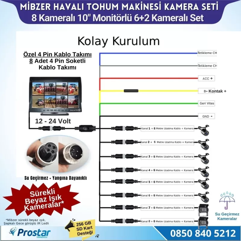 Mibzer için 8 Kameralı 10 inç Sekize Bölen Monitör 2 Büyük Kameralı Kayıtlı 256 Gb Sd Kart Destekli — kod NVS-1068SET-2 — görsel 4