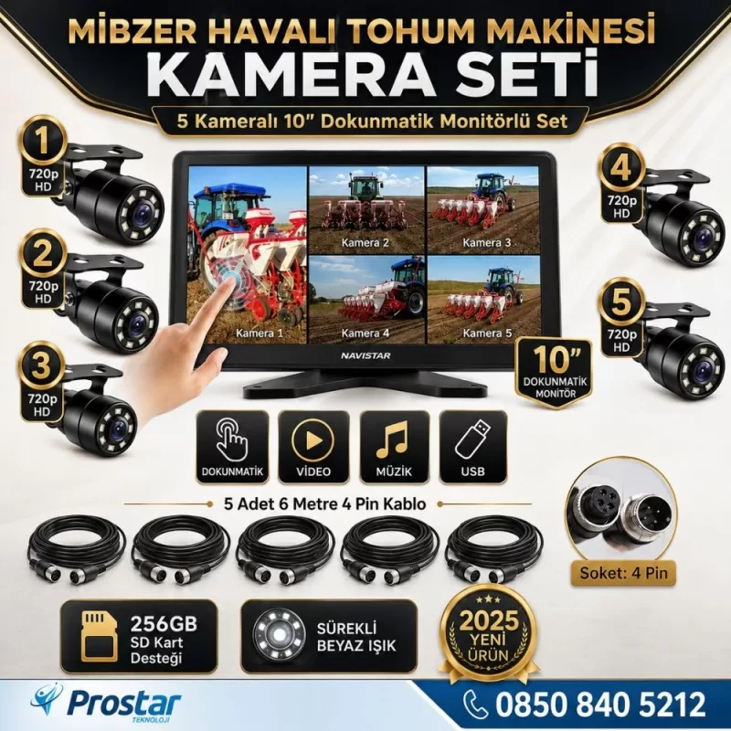 Mibzer için 5 Kameralı 10.36 inç Dokunmatik Monitör Beşe Bölen Kayıtlı 256 Gb Sd Kart Destekli — kod 1050D_Mibzer