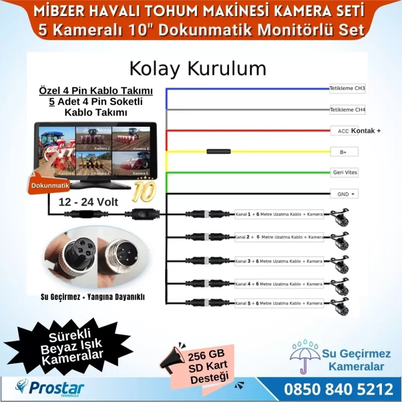 Mibzer için 5 Kameralı 10.36 inç Dokunmatik Monitör Beşe Bölen Kayıtlı 256 Gb Sd Kart Destekli — kod 1050D_Mibzer — görsel 4