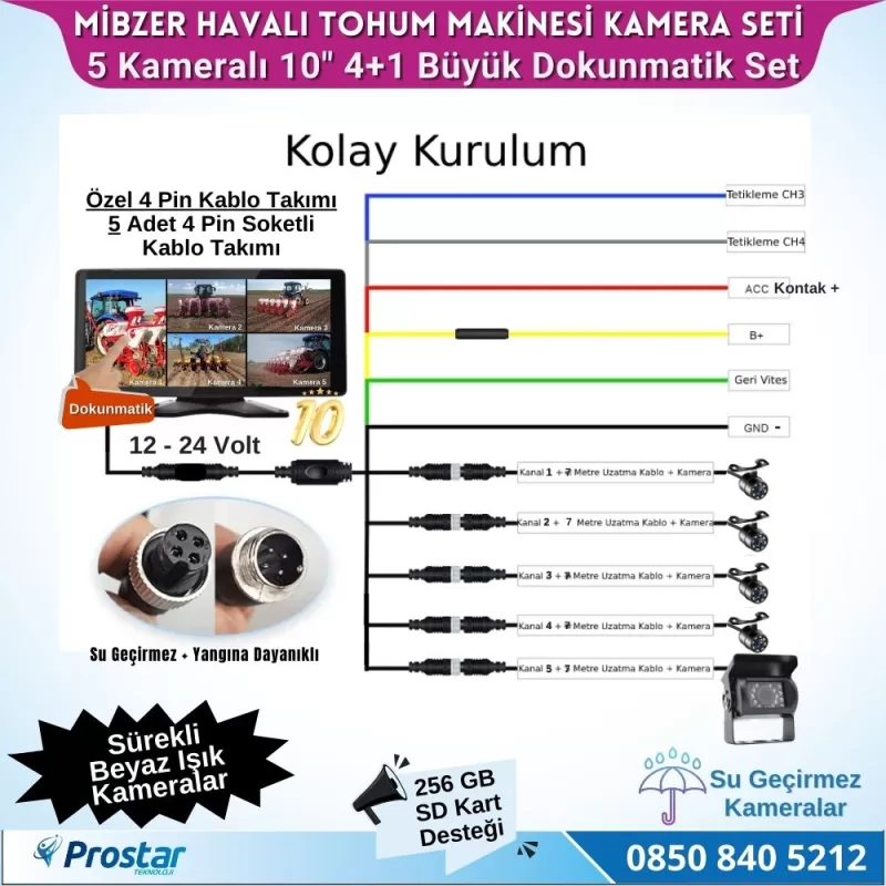 Mibzer için 4+1 Büyük Kameralı 10.36 inç Dokunmatik Monitör Beşe Bölen Kayıtlı 256 Gb Sd Kart Destekli — kod 1050D_Mibzer_2 — görsel 4