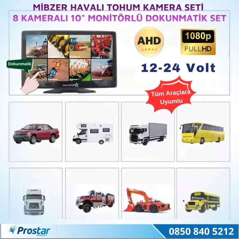 8 Kameralı 10 inç Dokunmatik Mibzer Tohum Seti AHD Işıklı Kameralı Tak Kullan Set — kod NVS-1088-SET — görsel 4