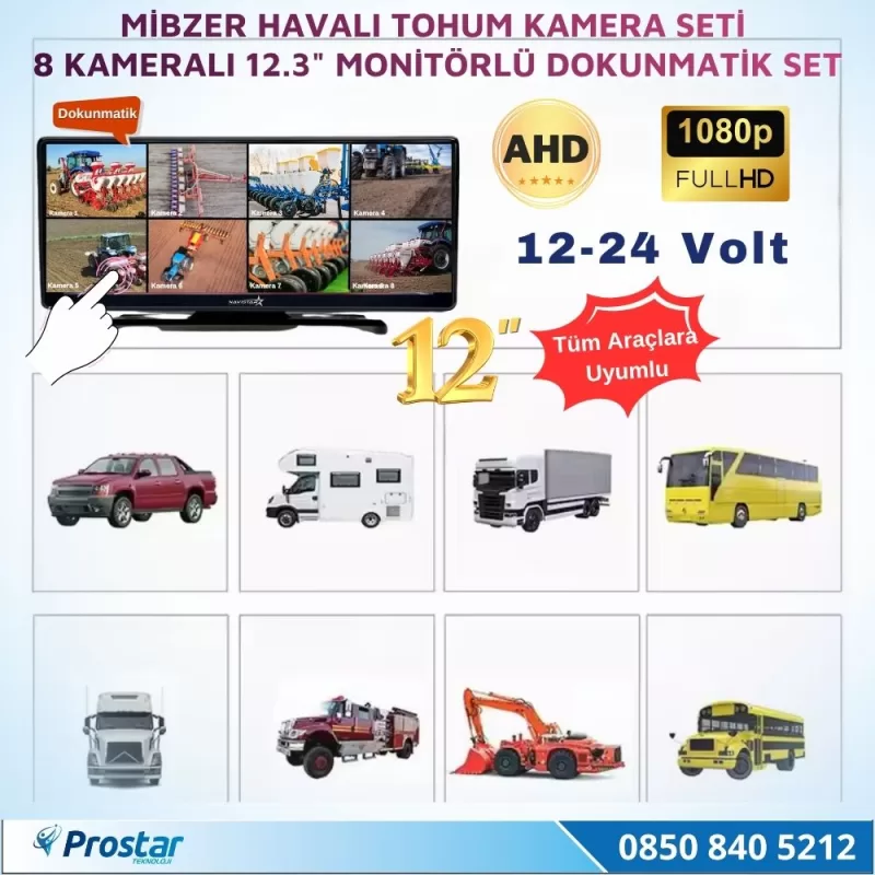 12.3 inç Dokunmatik 8 Kameralı Mibzer Tohum Seti AHD Işıklı Kameralı Tak Kullan Set — kod NVS-1288-SET — görsel 4